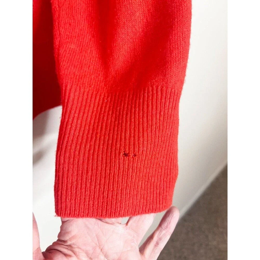 J.Crew 100% Cashmere Sweater Medium Tomato Red Crewneck Classic Luxury - Flaw